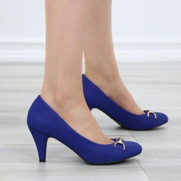 Blue Vintage Style Round Toe Comfort Pumps - Picture 11 of 11